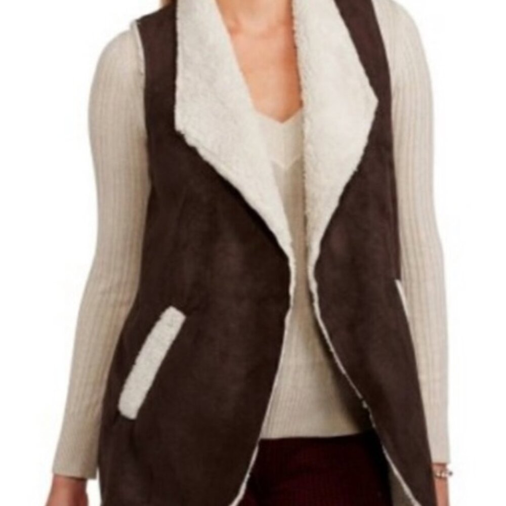 Faux Suede Sherpa-Lined Brown Vest